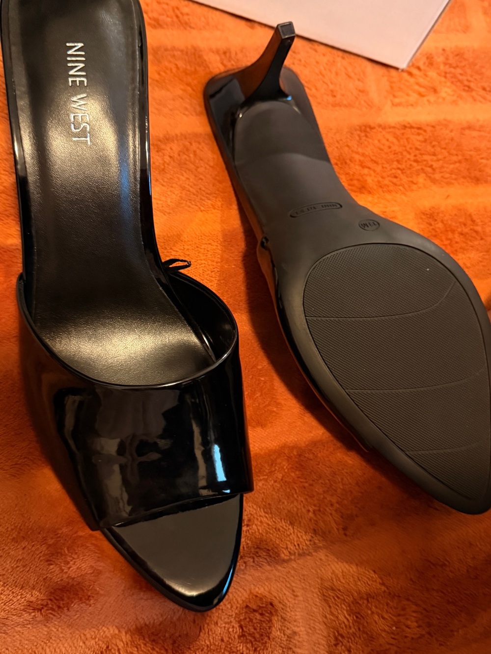 Nine West Black Patent Open-Toe Mule Heels with Stiletto